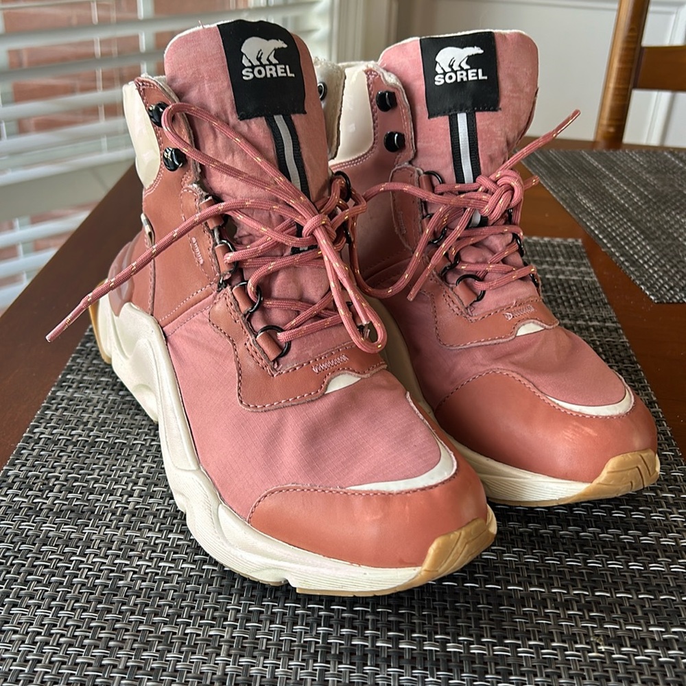 Sorel Rose Pink Lace-Up Women's Boots with Cream Accents